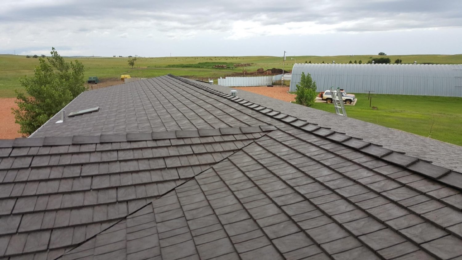 Newly installed asphalt shingle roof on a home near Billings, Montana